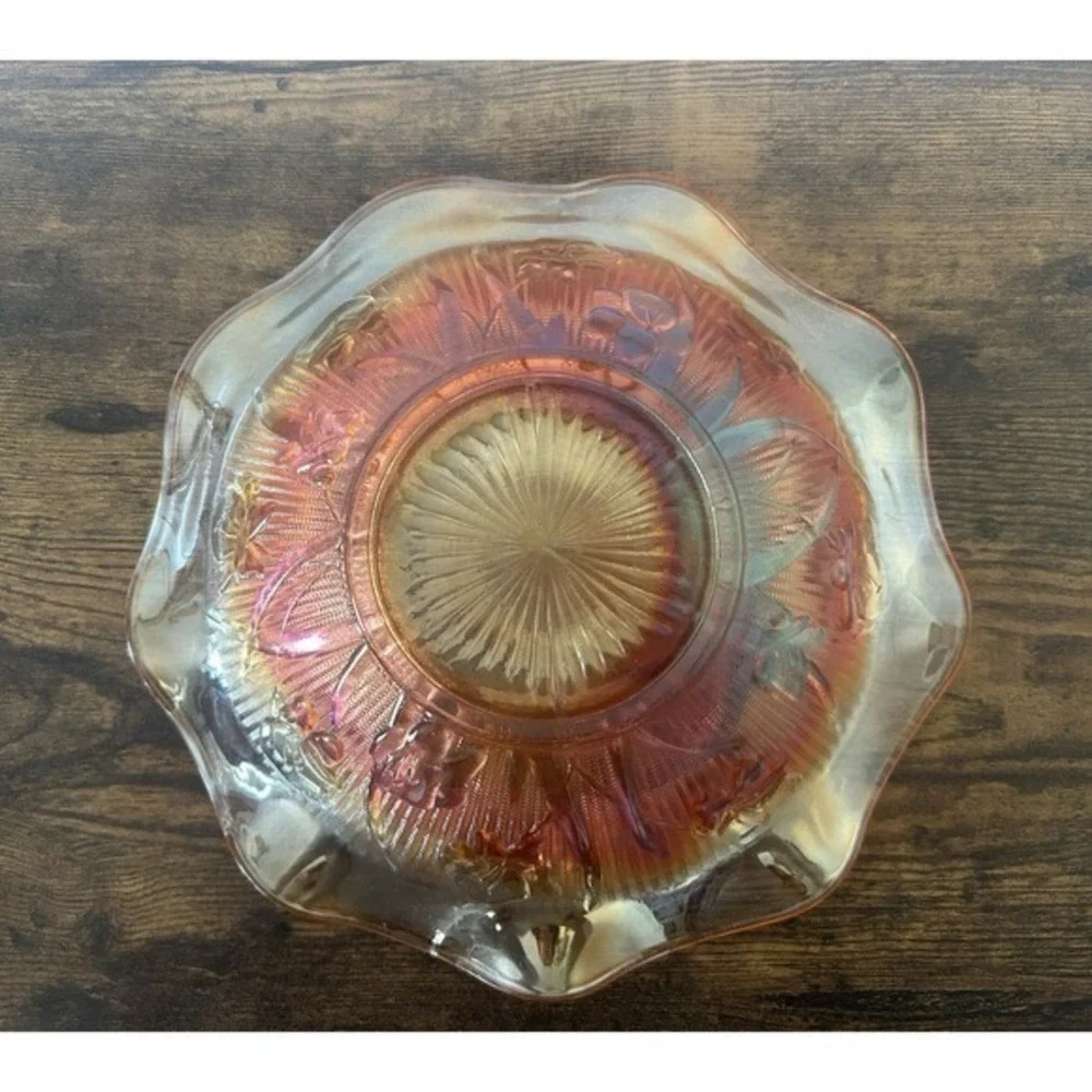Vintage Carnival Glass‎ Bowl Large Iris & Herringbone Jeannette Marigold Ruffled